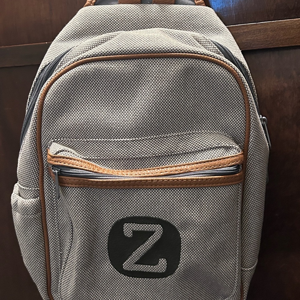 Gray and Brown Men's Z embroidery unisex sling Backpack